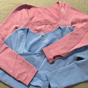 Pink and Blue Long Sleeve Tops